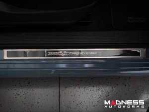 FIAT 500 Door Sills - Stainless Steel w/ Black Carbon Fiber Inlays - 595 Competizione Logo